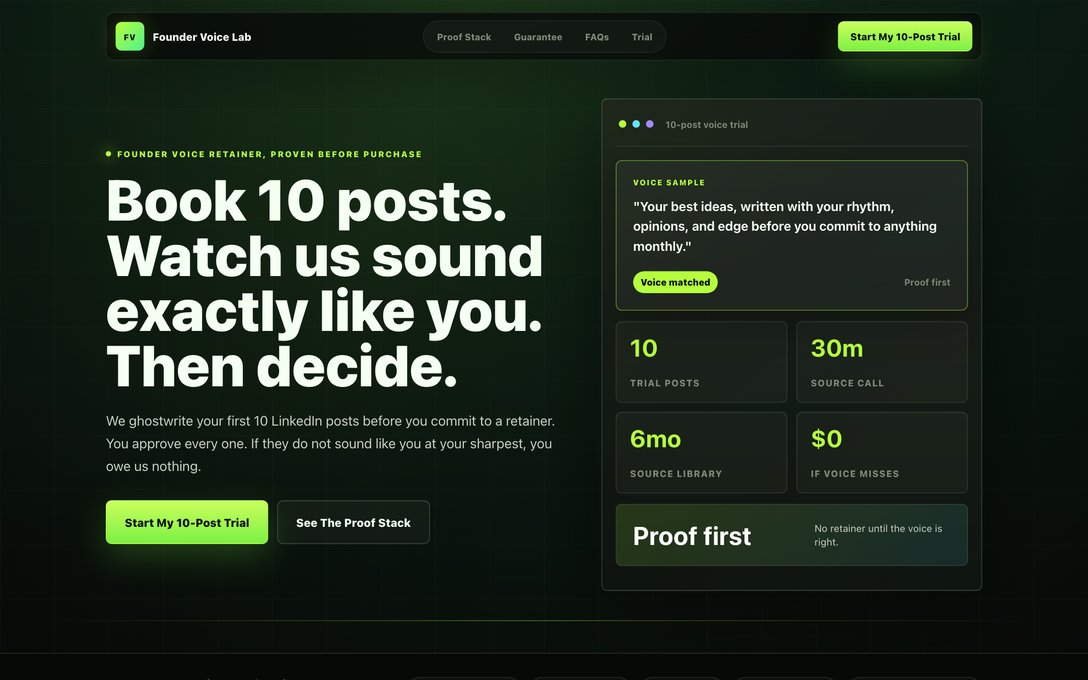 Founder Voice Lab website screenshot